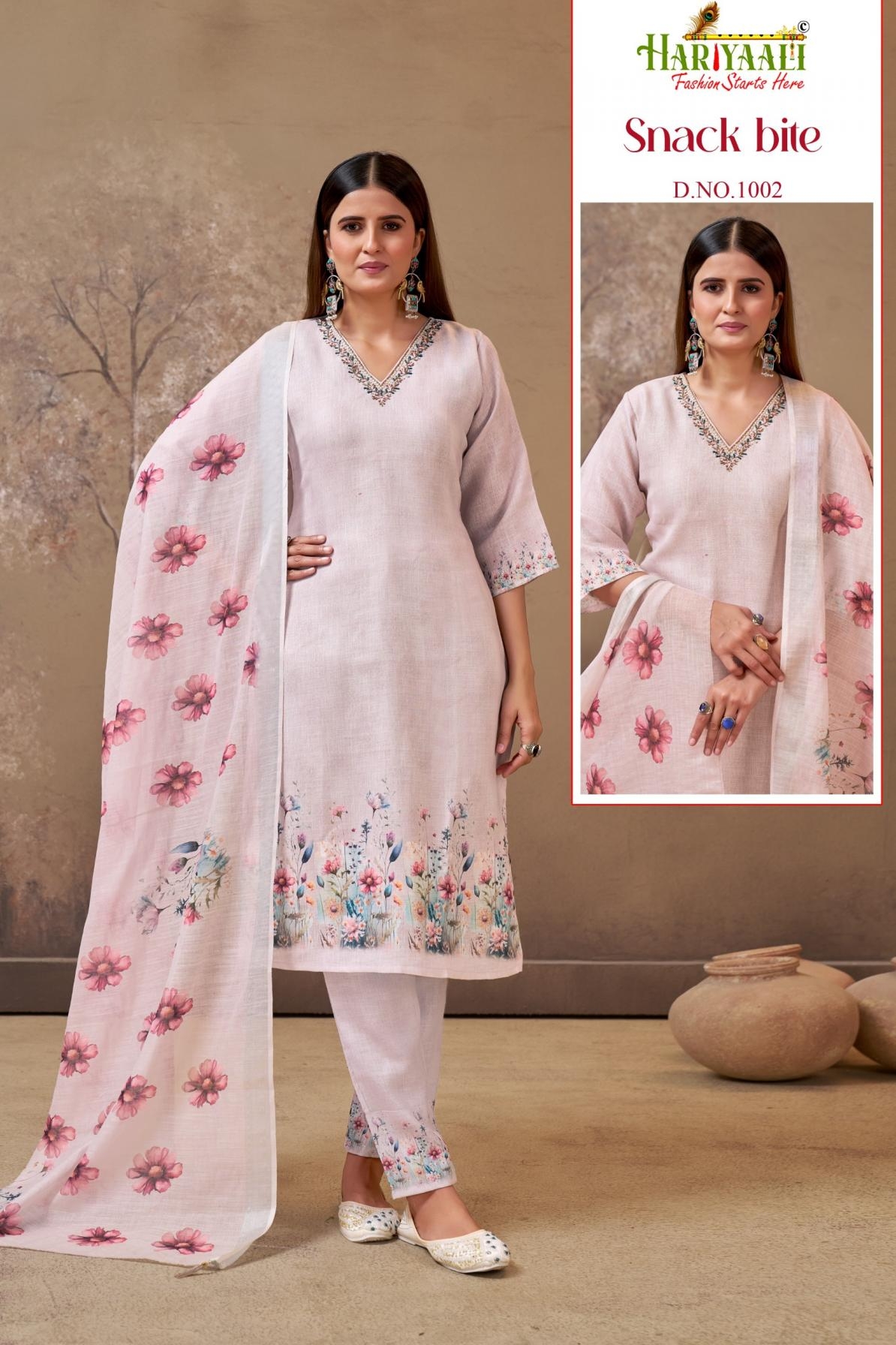 hariyaali snack bite series 1001-1005 linen wholesale readymade suit 
