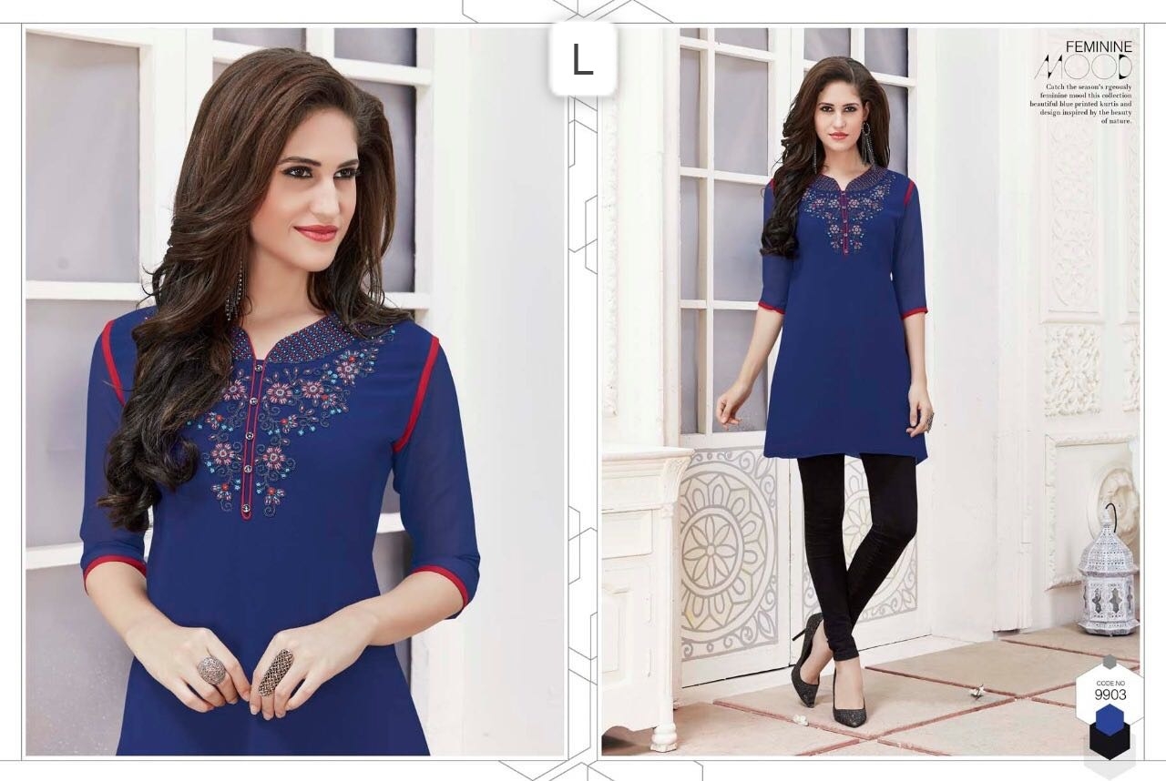 HELLO fancy embroidery western wear kurti at wholesale price in surat