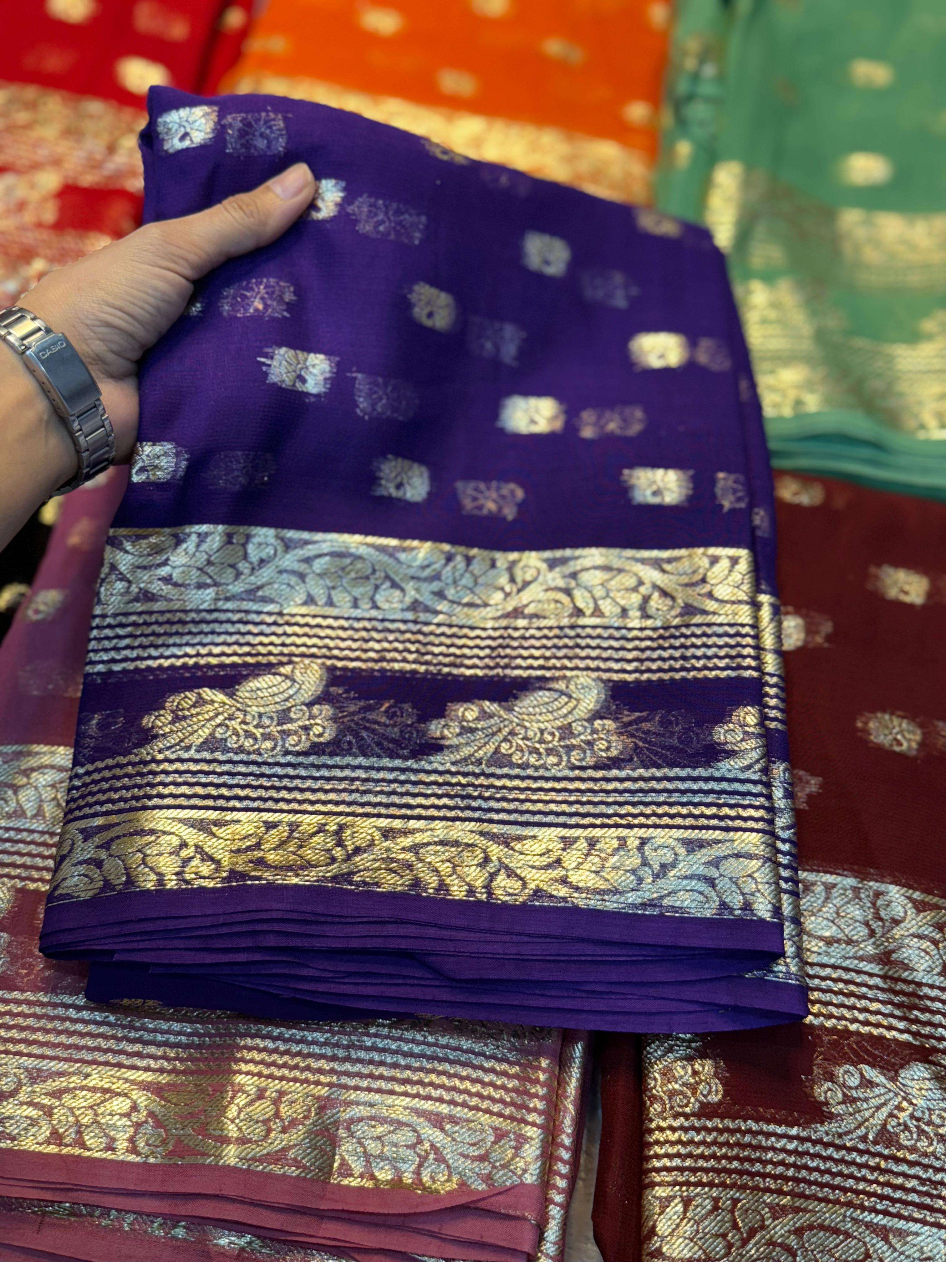 hum-124 Pure Viscose Georgette Saree With Fancy Zari