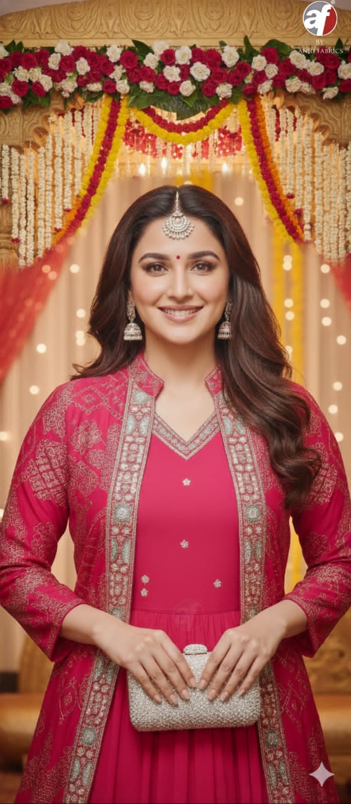 huu-23 PURE CHINON CHIFFON DESIGNER JACKET WITH FLARED GOWN