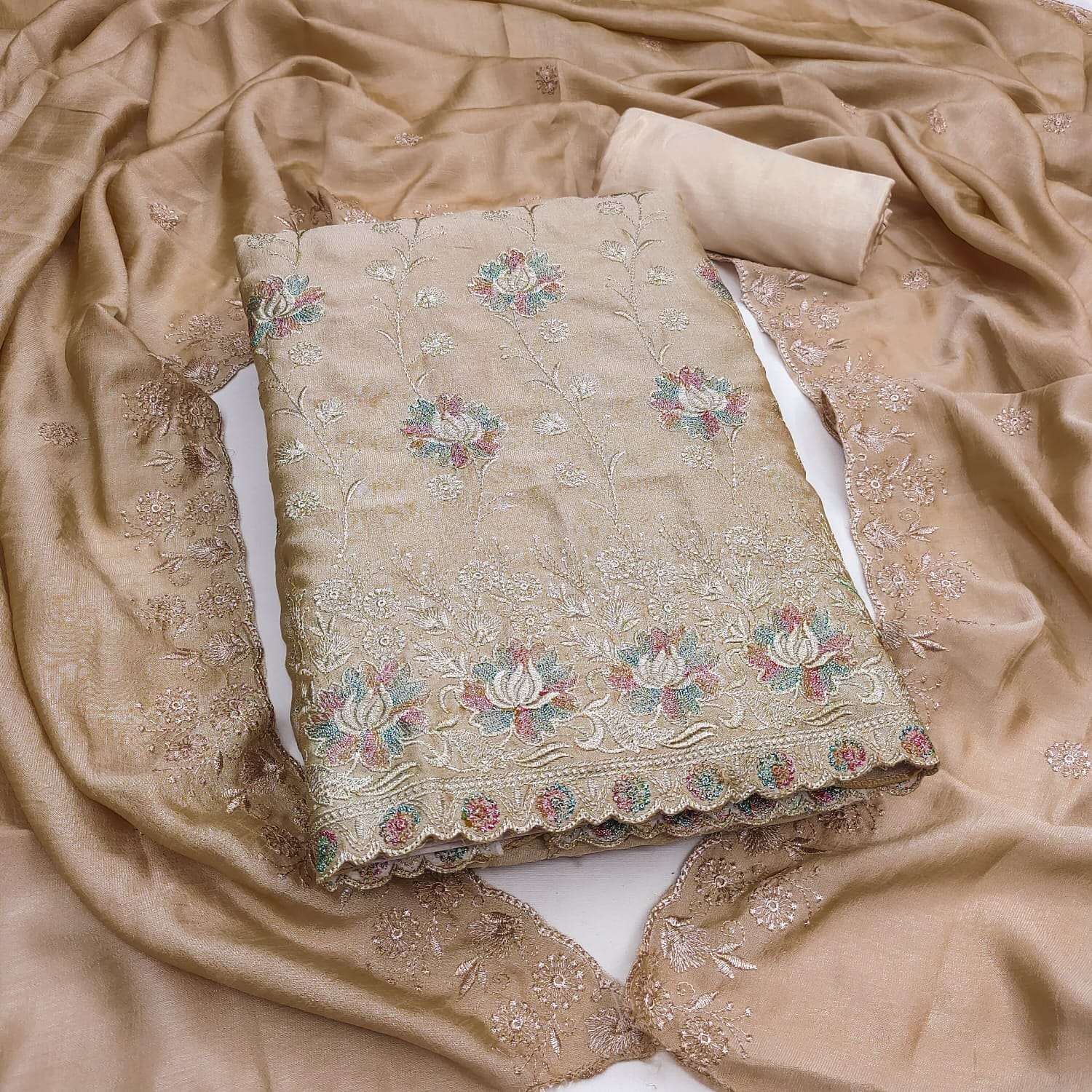 JIVORA CHAM CHAM VICHITRA SILK MULTI  WORK wholesale suit