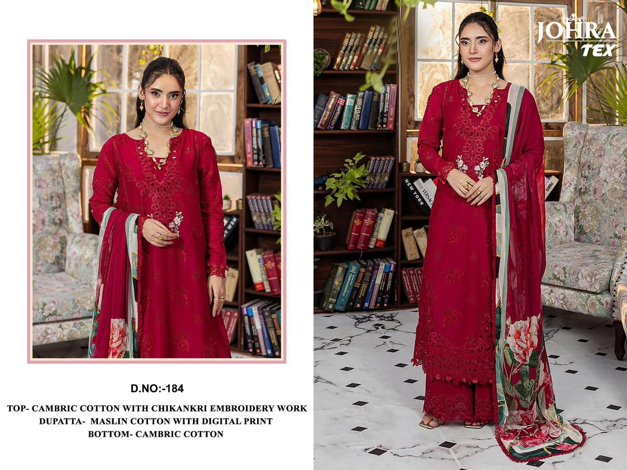 JOHRA TEX JT-184 CAMBRIC COTTON WITH CHIKANKRI EMBROIDERY WORK wholesale suit