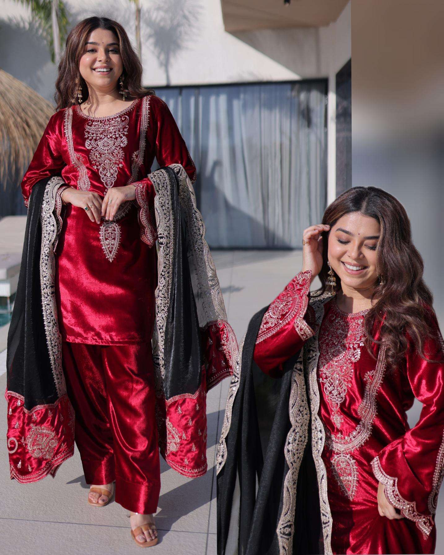 ka 1221 ice velvet readymade unique winter suit for womens