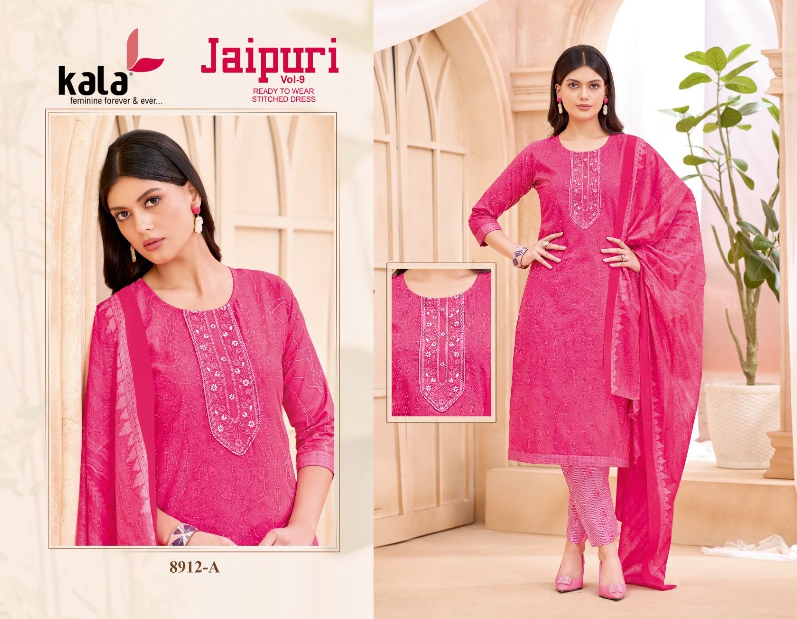 Kala Jaipuri Vol-9 series 8901-8912 Cotton wholesale readymade suit 