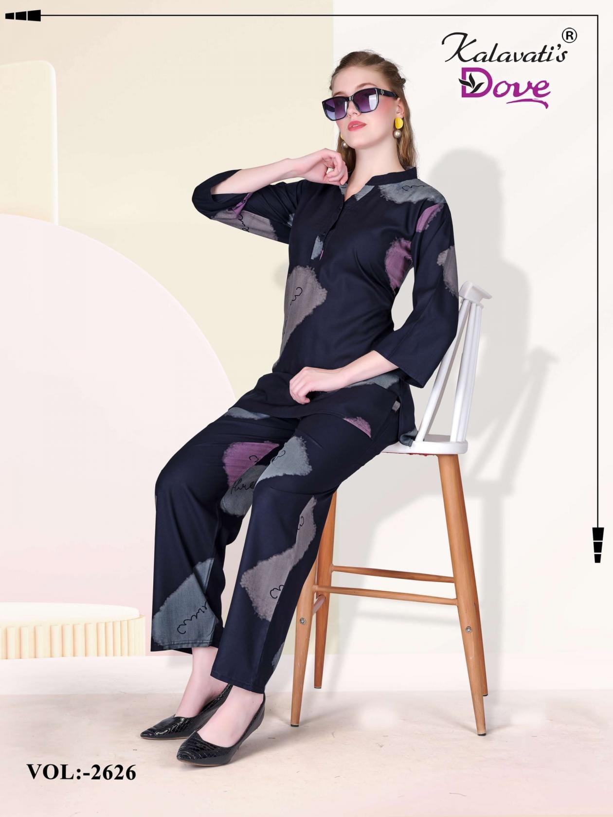 kalavati dove vol 2626 rayon readymade combo co-ord sets