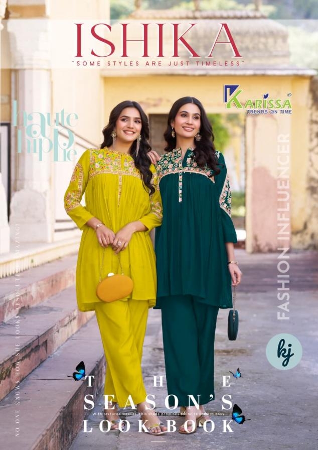 karissa ishika series 1001-1004 viscose mul chanderi kurti with bottom