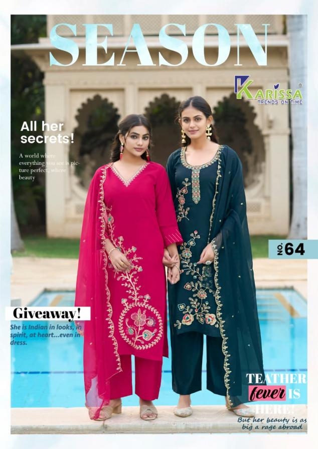 karissa season series 1001-1006 viscose roman silk wholesale suit in surat 