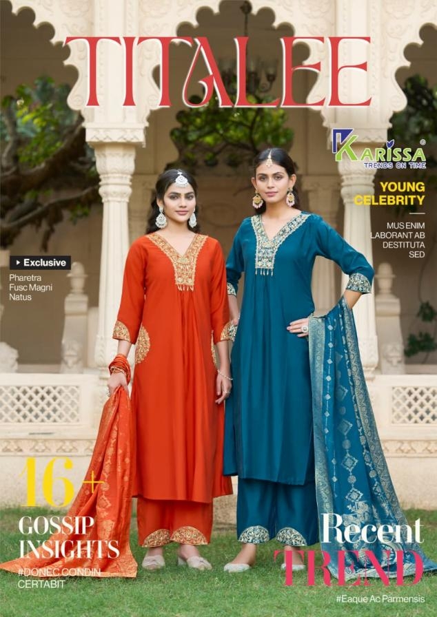 karissa titalee series 1001-1004 Premium heavy Viscose roman wholesale readymade suit