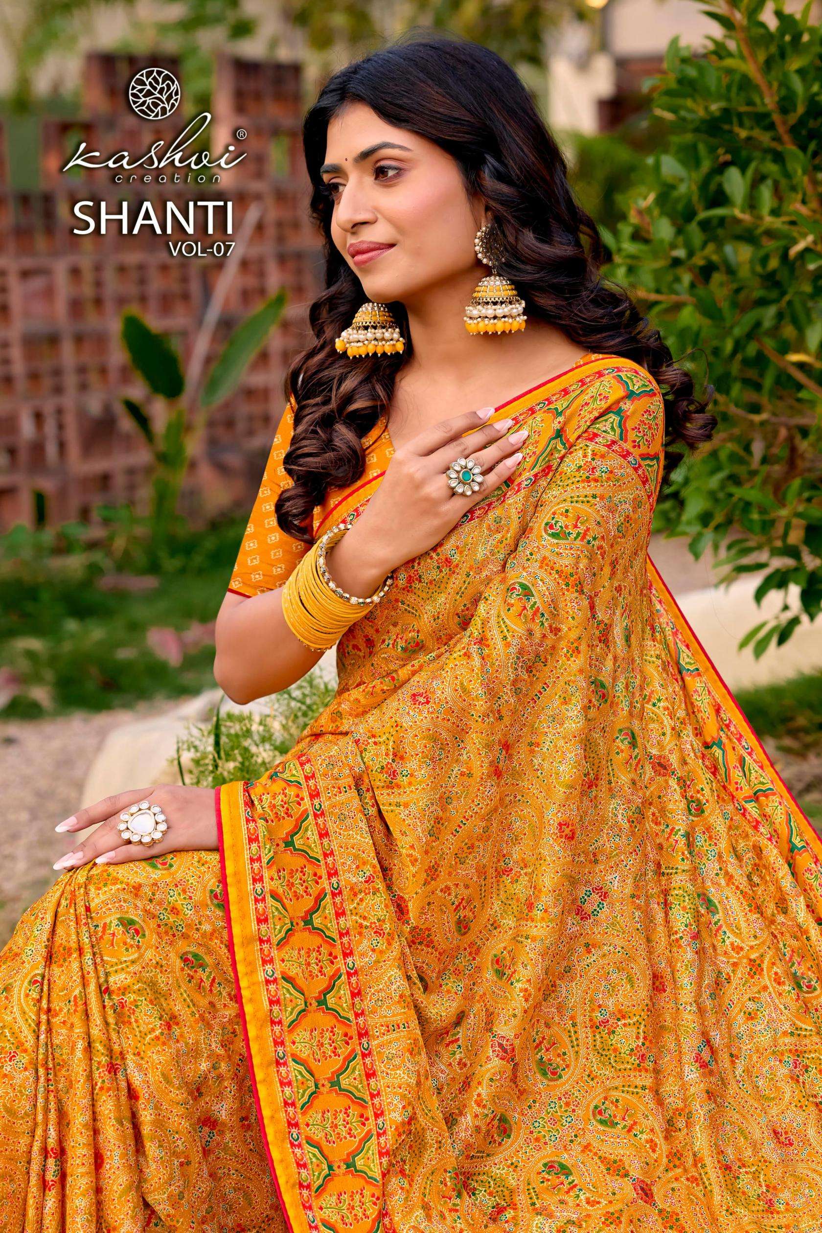 kashvi creation shanti vol 7 series 701-708 bright moss foil wholesale saree in surat 