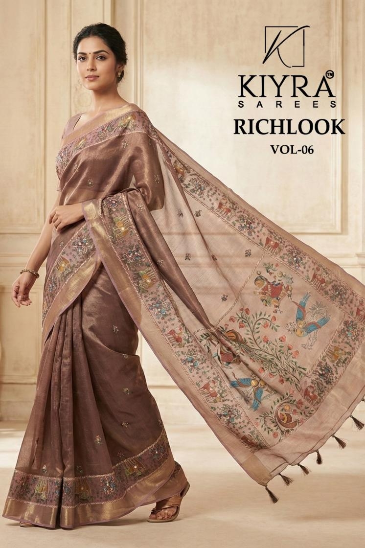 kiyra richlook vol 6 SIMMER SILK SAREE WITH AARI WORK in wholesale surat