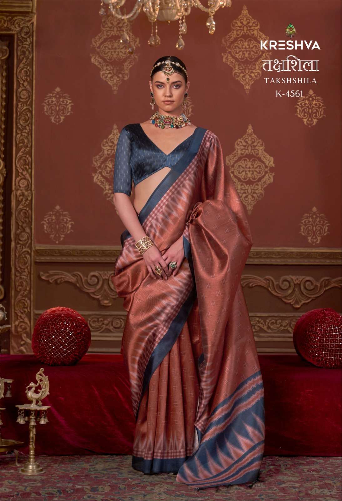 Kreshva Takshshila series 4558-4569 Black Pearl P.C.Silk wholesale saree