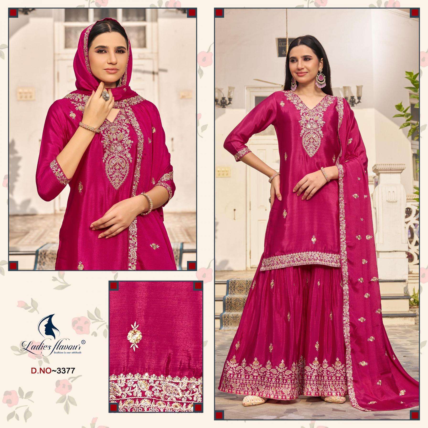 ladies flavour series 3376-3378 chinon blooming wholesale readymade suit 