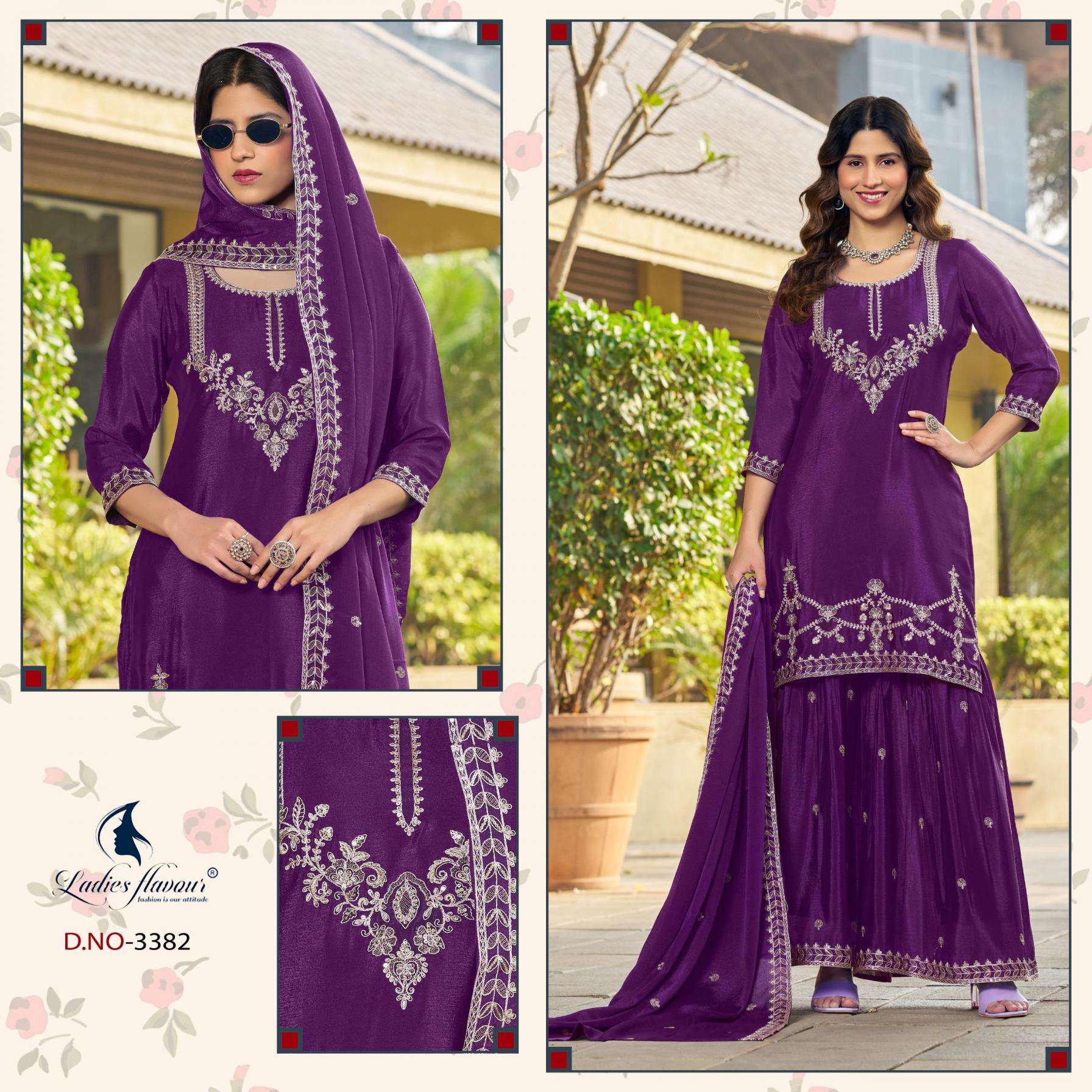 ladies flavour series 3382-3384 chinon blooming wholesale readymade suit