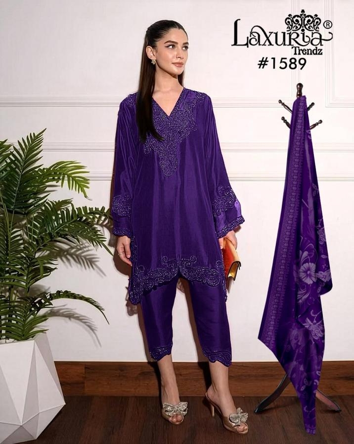 laxuria trendz 1589 satin Designer stylish HandWork Tunic 