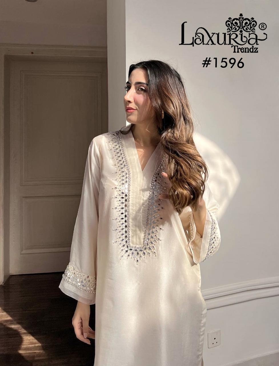 Laxuria Trendz 1596 Satin HandWork Tunic with Glamours