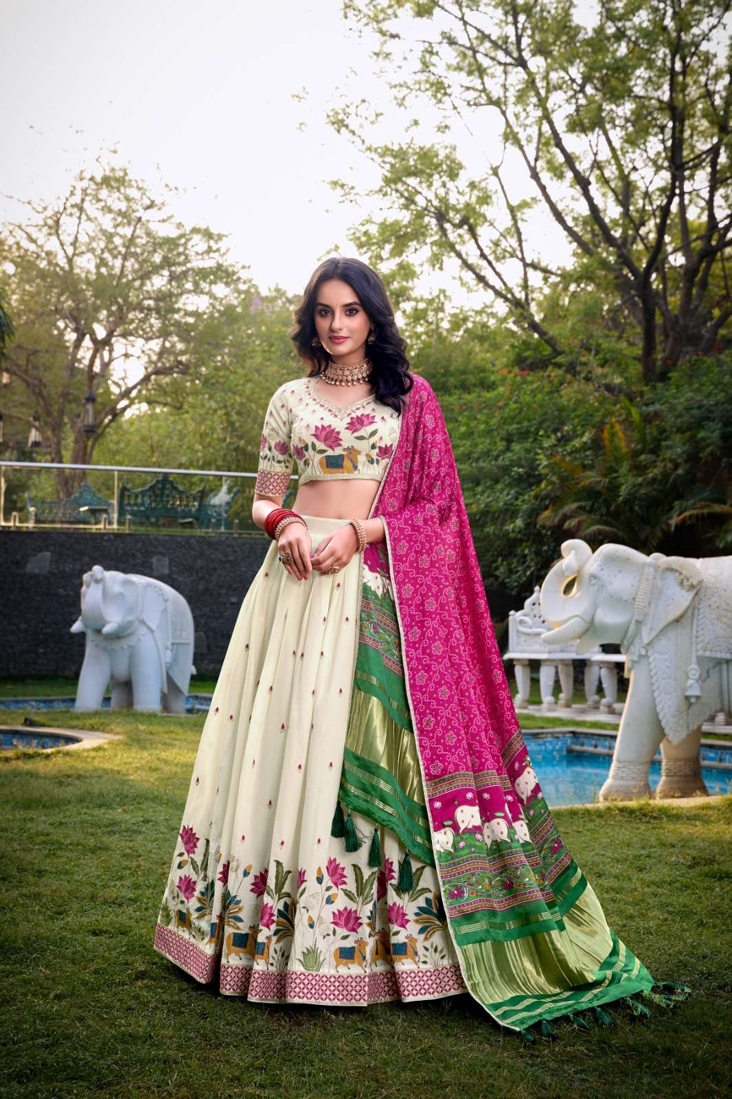 LNB1437LUS Khadi cotton lehenga Sequins And Thread Embroidery Work 
