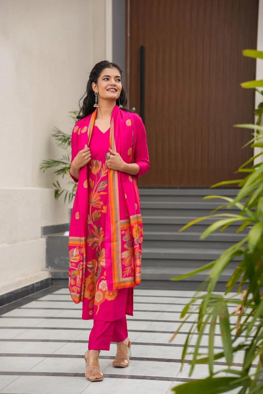 MAHI FRENCH CREPE WITH PRINT WORK FULLY STICHED KURTA & PANT DUPATTA SET