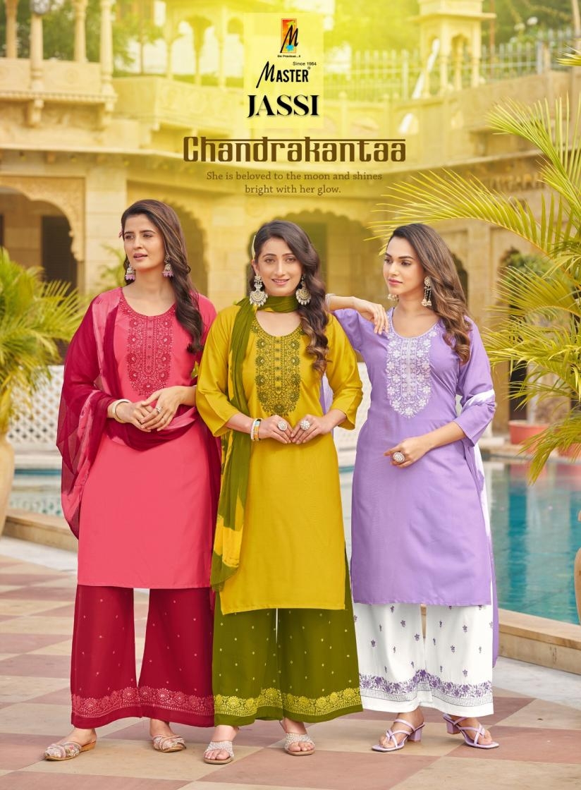 master jassi series 1001-1008 rayon sequence work readymade suit in surat