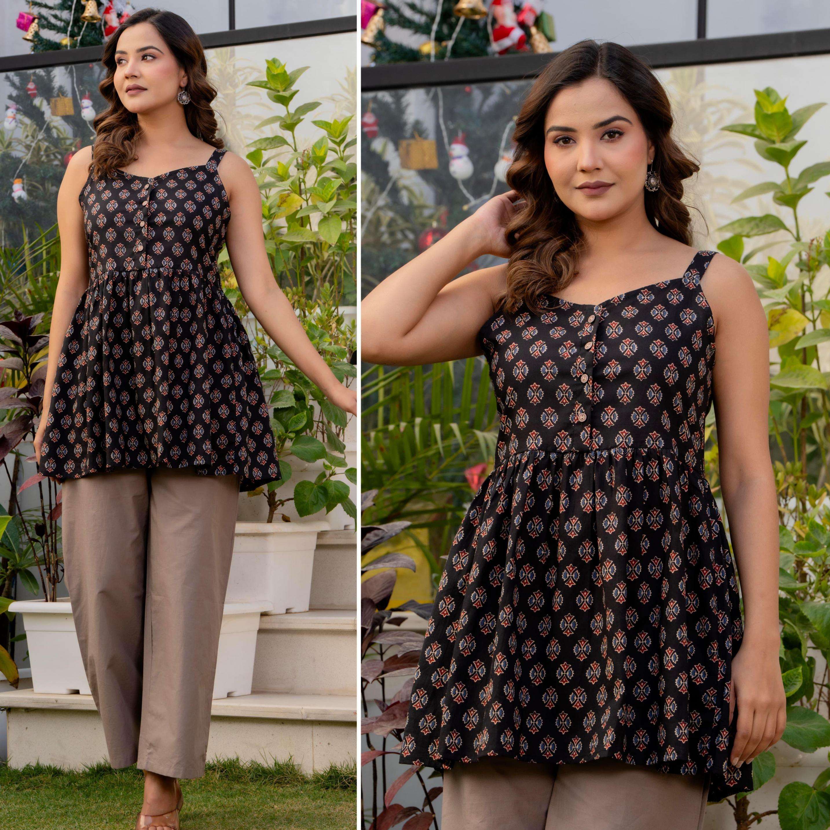 modern pattern readymade stylish sleeveless cotton combo tops