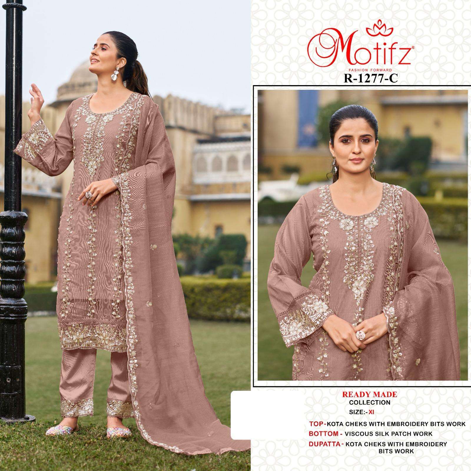 Motifz R- 1277 Kota cheks with embroidery wholesale suit in surat