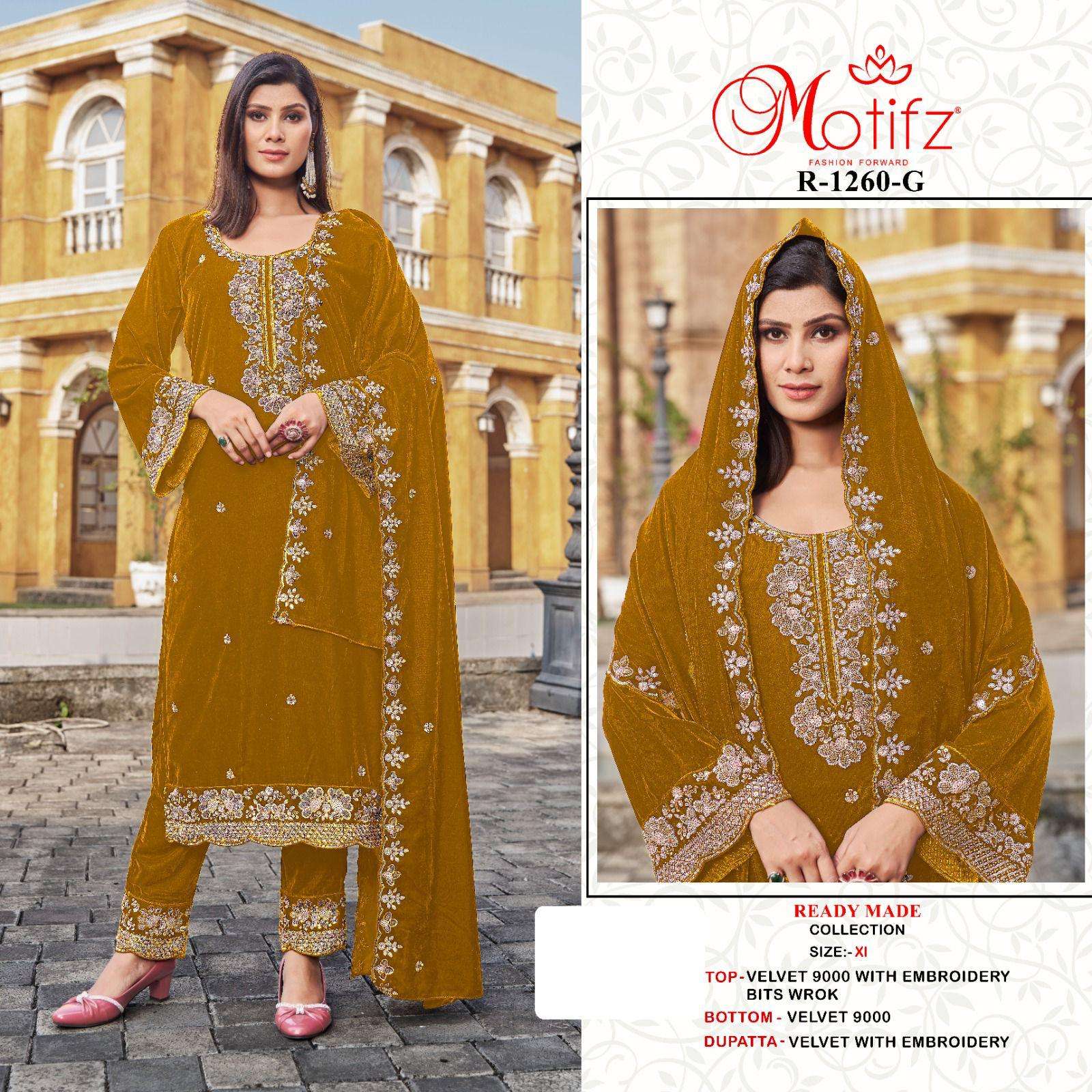 Motifz R-2160 velvet 9000 with embroidery wholesale readymade suit 