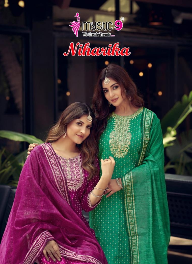 mystic9 niharika vol 1 series 1001-1008 roman handloom silk wholesale suit 