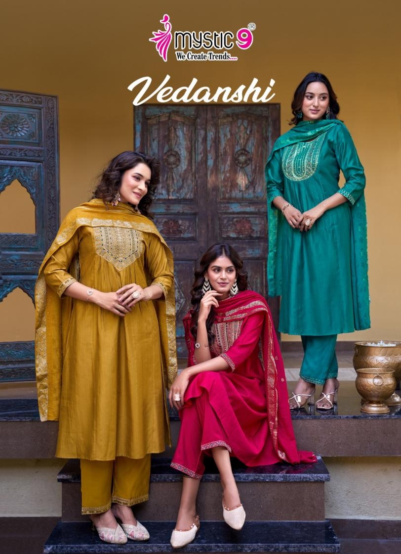 mystic9 vedanshi vol 1 series 1001-1008 dyed vertican wholesale suit 
