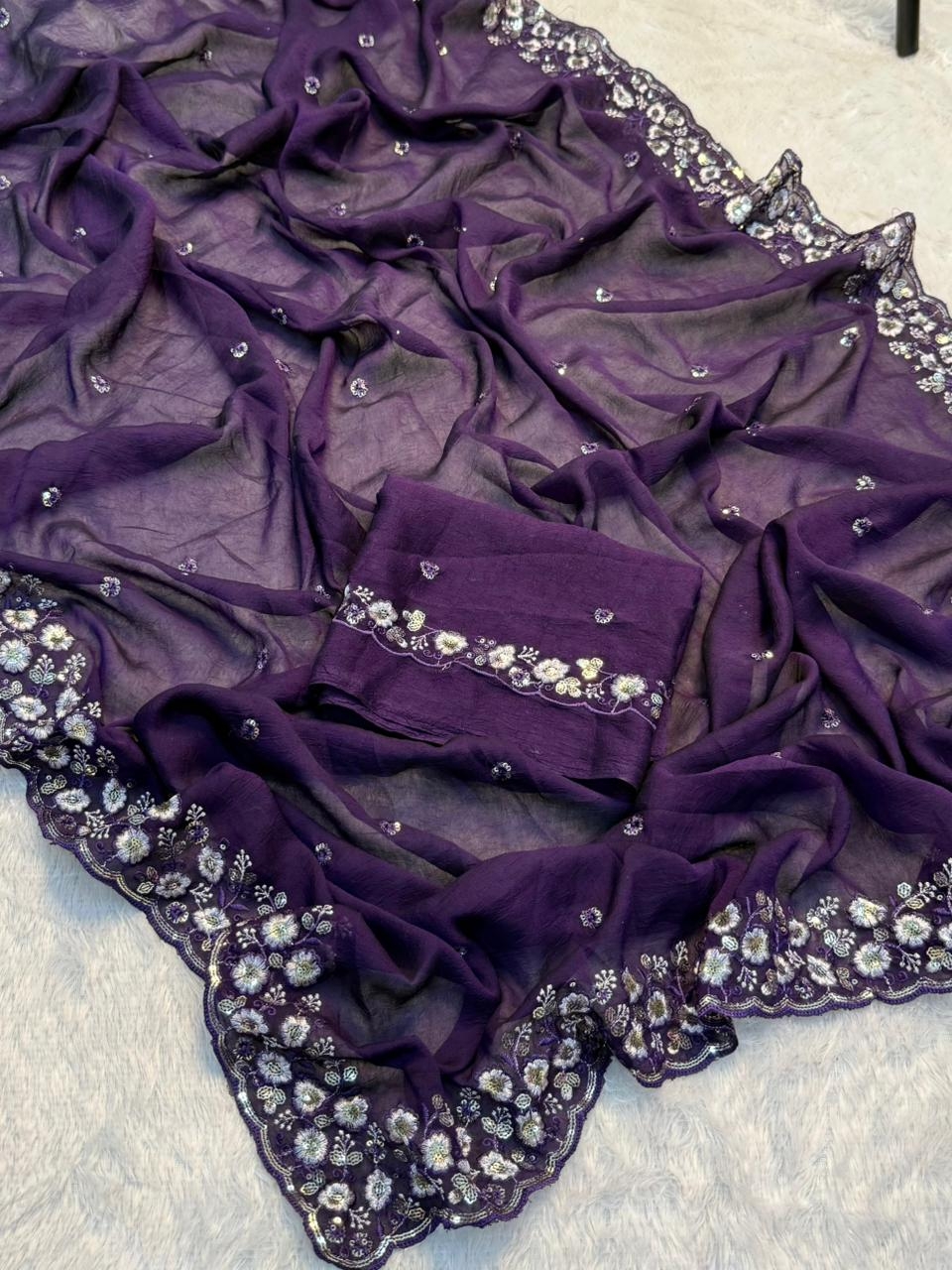 New Arrivals Soft Crush Silk Fabric Saree With Fancy Sequince & Thread 