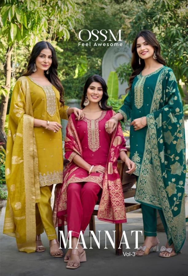 ossm mannat vol 3 series 3001-3006 viscose roman silk wholesale readymade suit