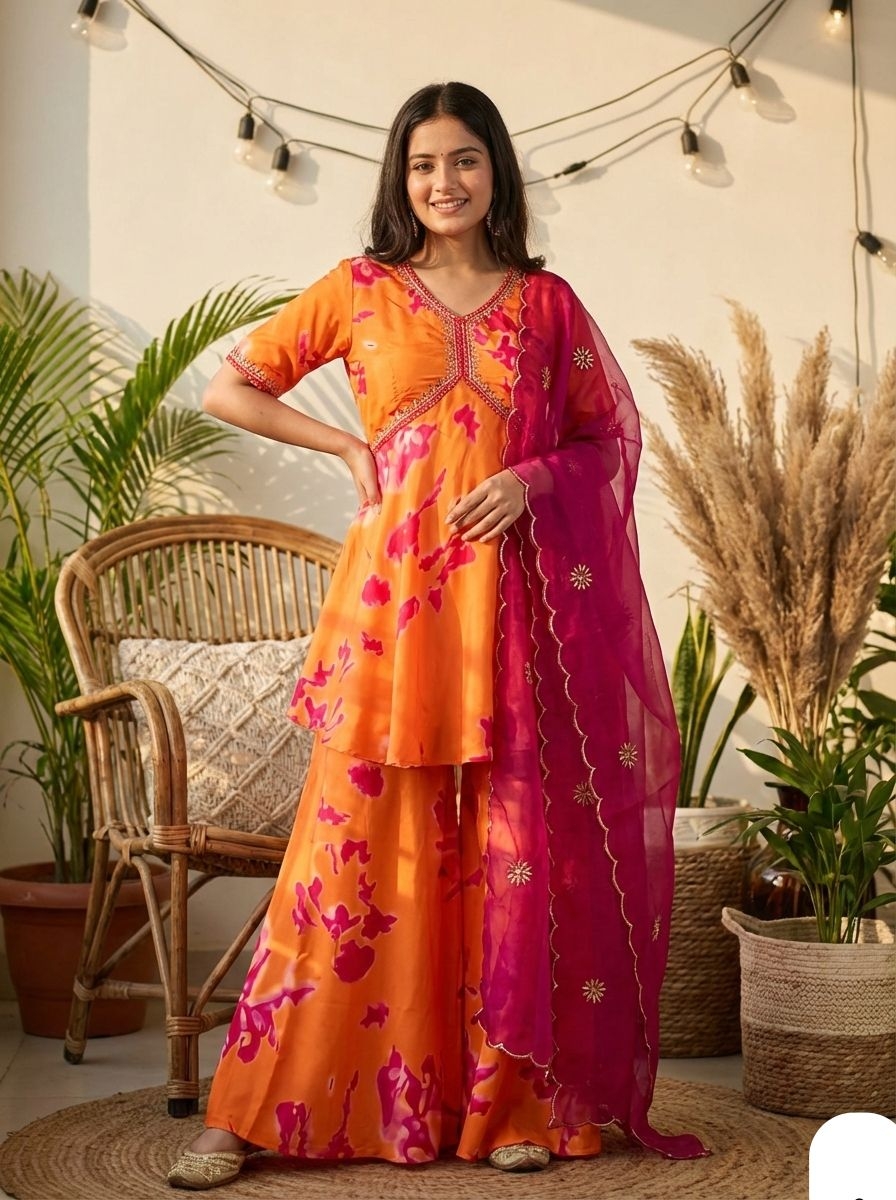 PREMIUM PRINTED French crepe TOP with plazo and dupatta 