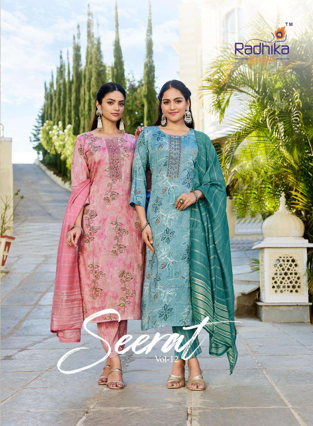 radhika lifestyle seerat vol 12 series 12001-12008 rayon capsule wholesale suit