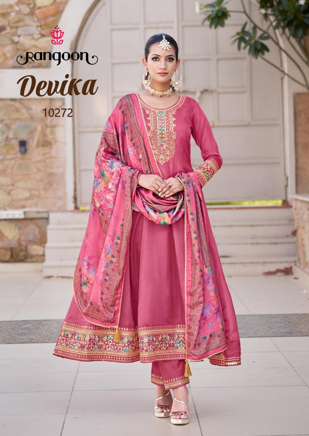 rangoon devika hit series 10271-10274 fancy embroidery work suit at wholesale price