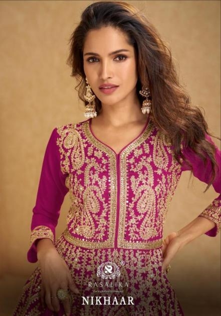 rasalika nikhaar series 4101-4104 chinon silk wholesale suit in surat