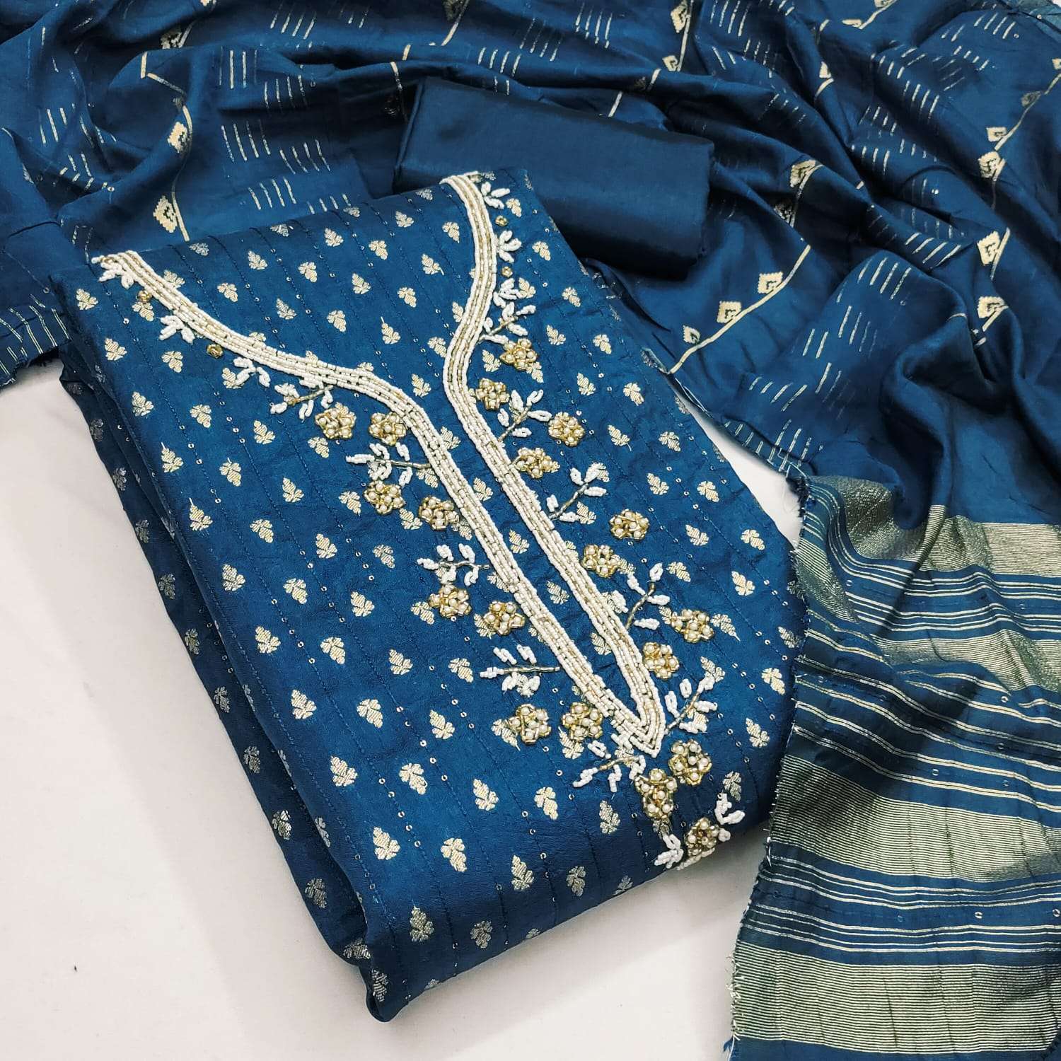 SAHEELI CHANDERI ZAKARD CROSSET wholesale designer suit in surat