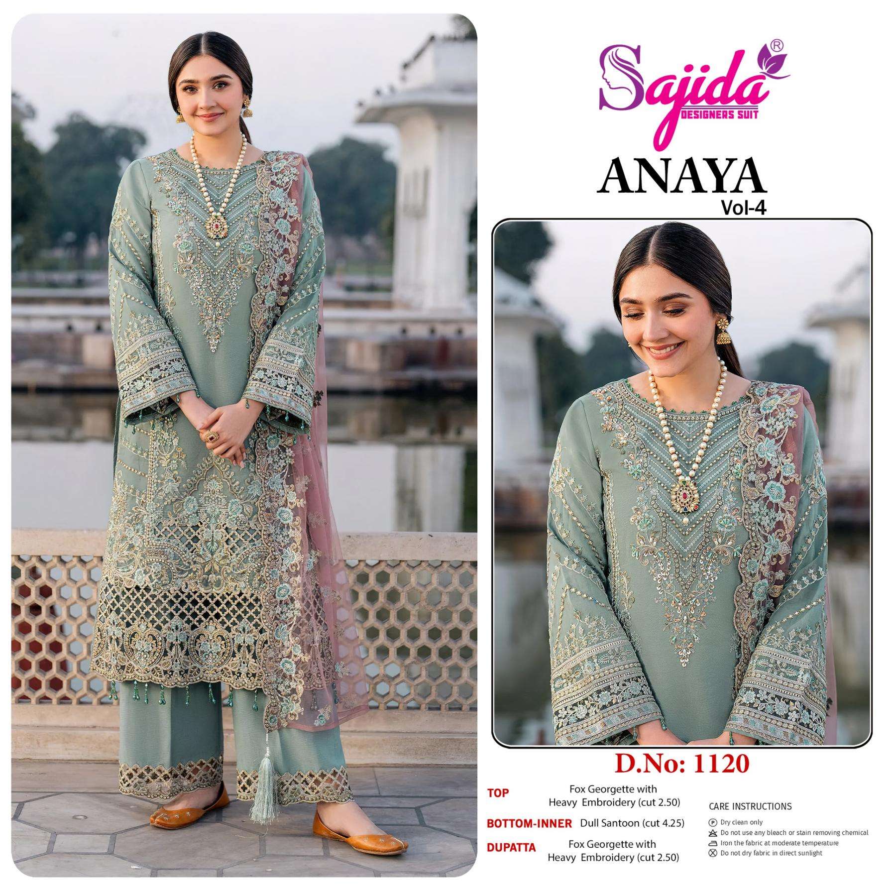 sajida anaya vol 4 by 1120 georgette wholesale suit in surat