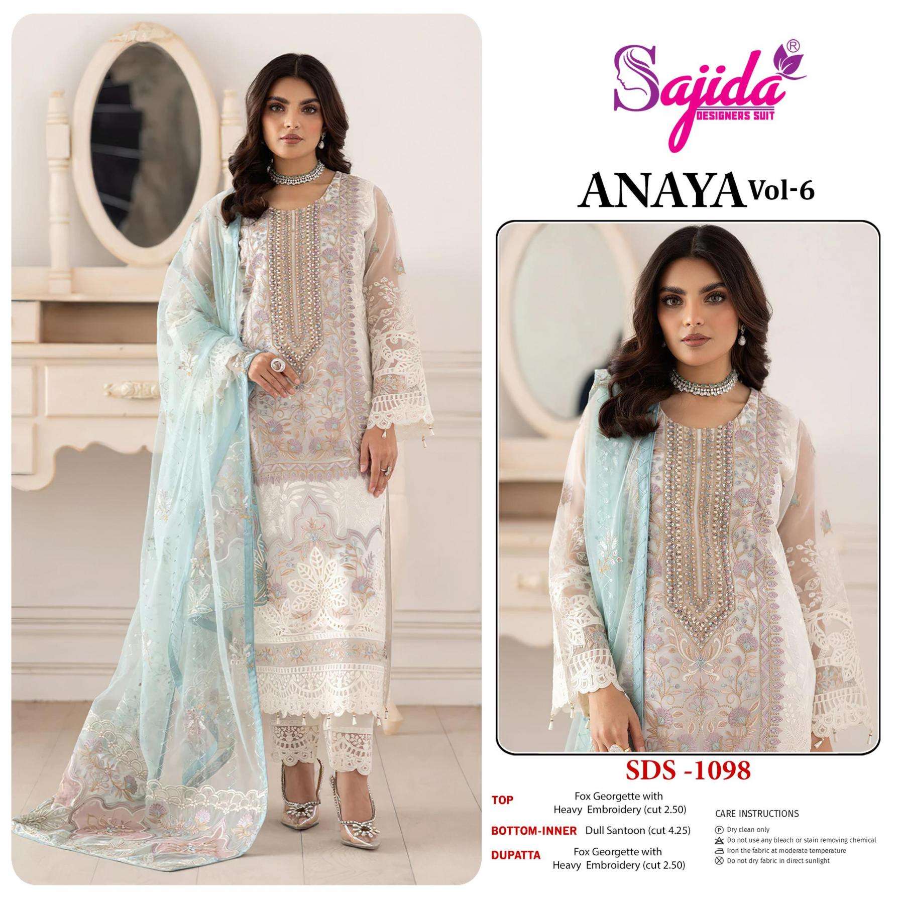 sajida designer anaya vol 6 series 1097-1098 georgette wholesale suit 