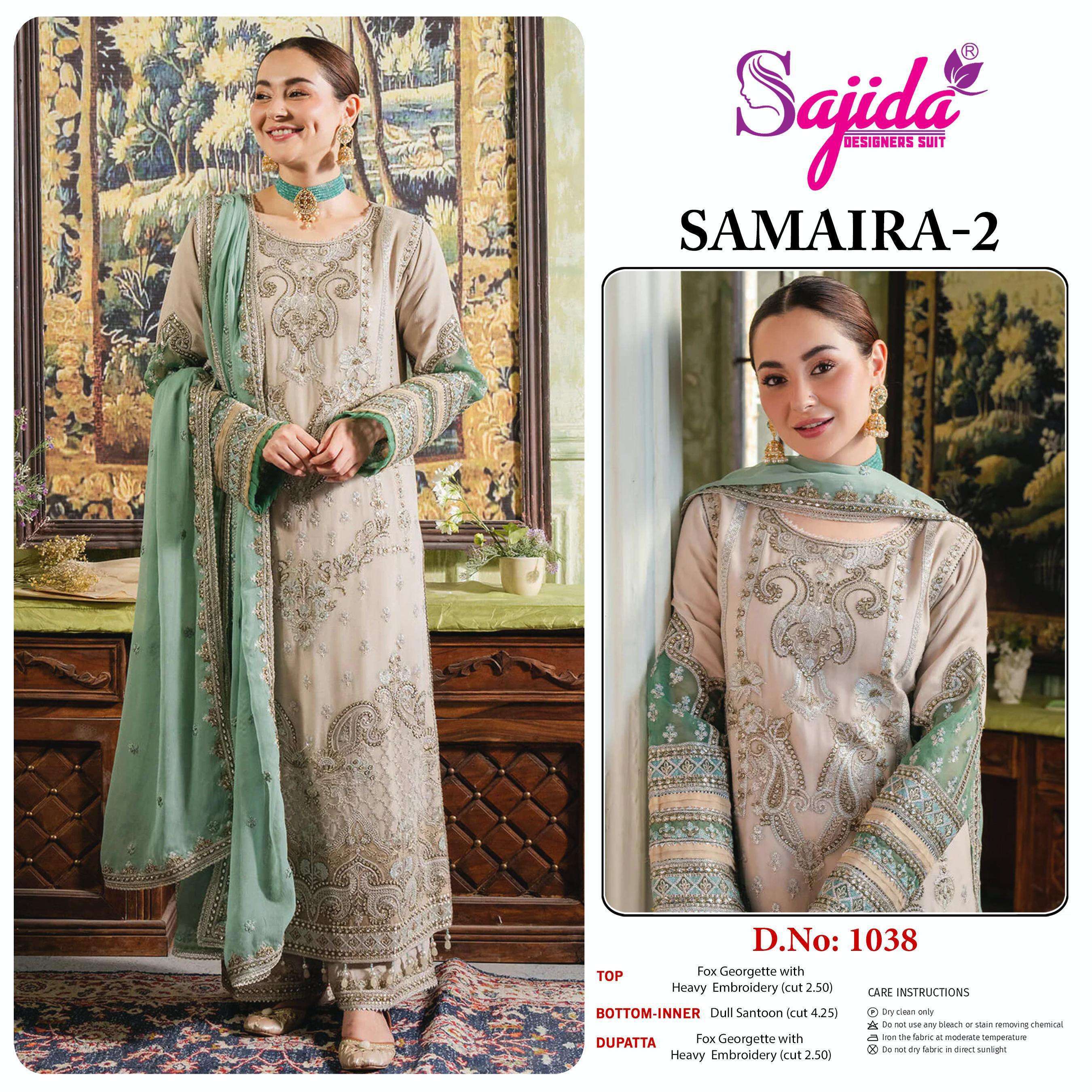 sajida designer samaira vol 2 1038 georgette wholesale suit in surat 