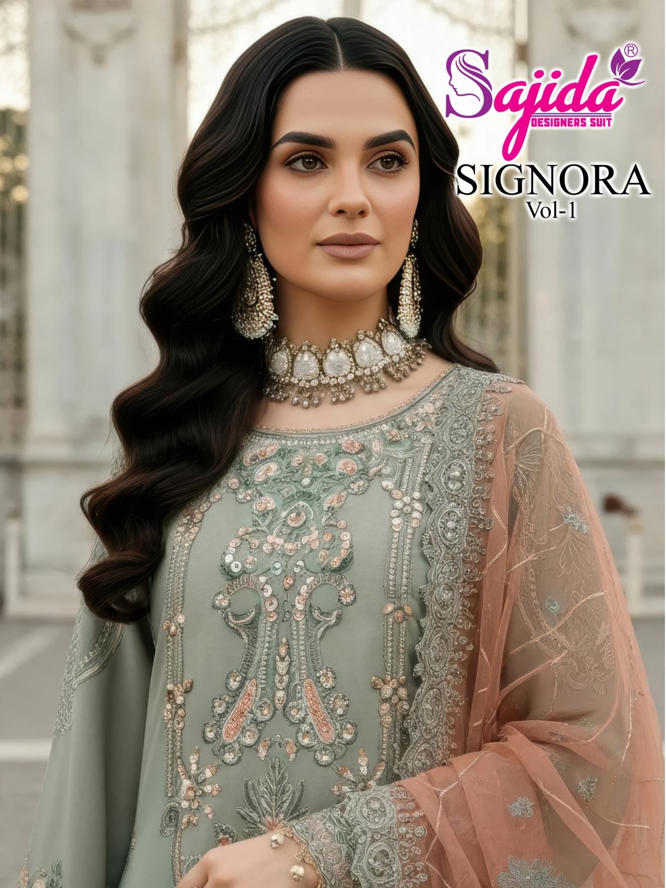 sajida designer signora vol 1 series 1137-1139 faux georgette wholesale suit in surat 