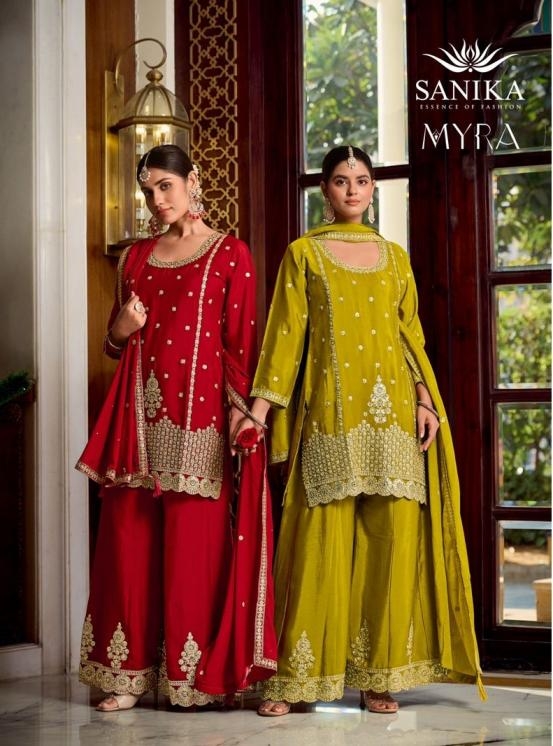 sanika fashion myra ️series 1001-1003 chinon silk wholesale readymade suit