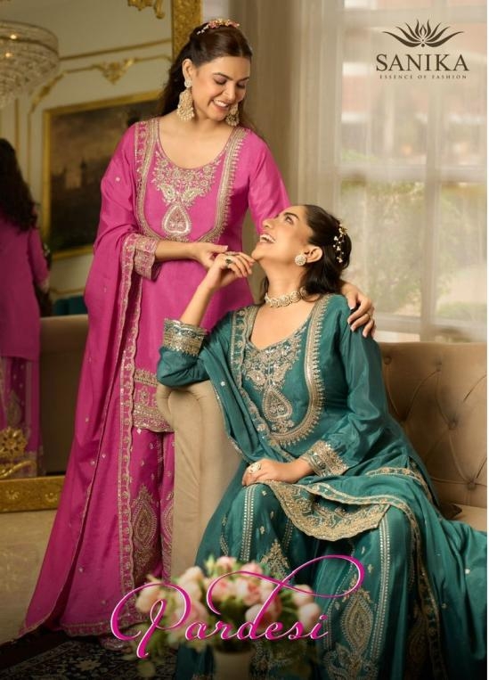 sanika fashion pardesi series 1901-1904 chinon silk wholesale suit in surat
