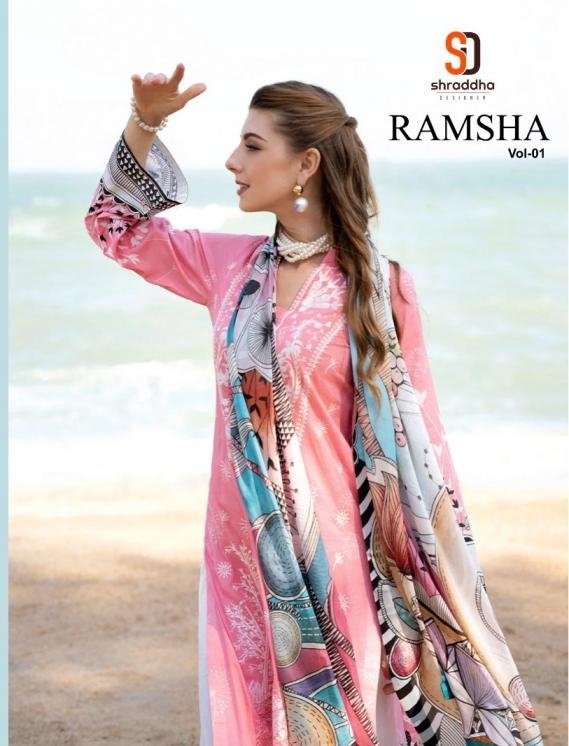 shraddha designer ramsha vol 1 series 1001-1004 pure cotton wholesale suit 