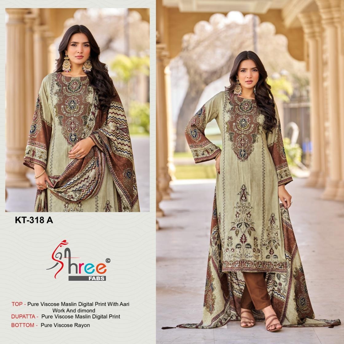 shree fabs kt 318 viscose muslin wholesale suit in surat