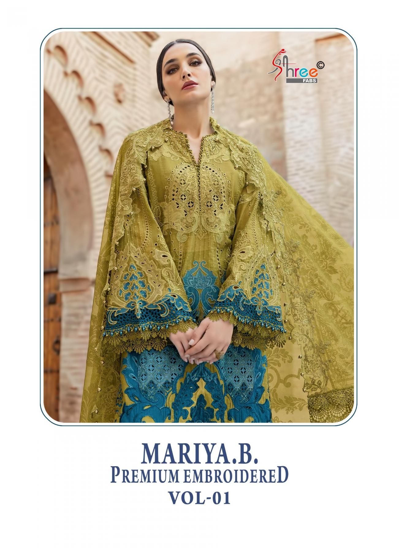 shree fabs mariya b premium embroidered vol 1 series 4099-4102 pure cotton wholesale suit 