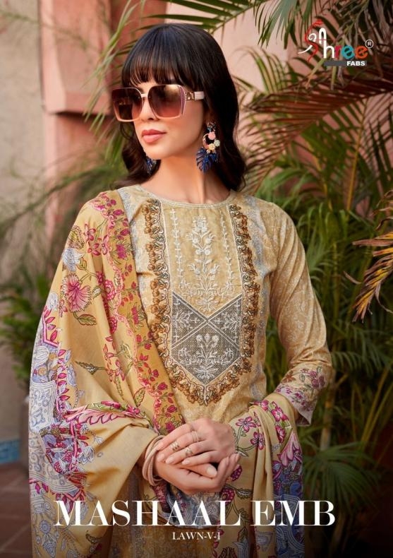 shree fabs mashaal emb lawn vol 1 series 101-108 cotton wholesale suit 