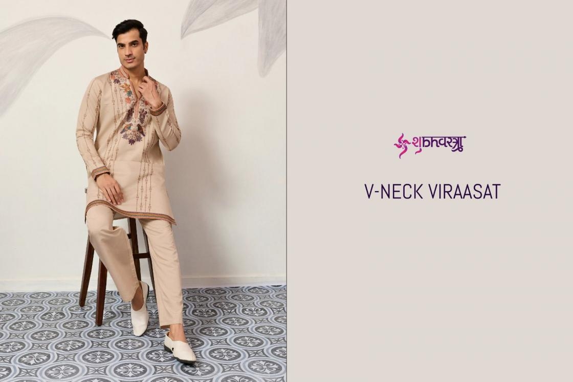 shubhvastra v neck viraasat series 61631-61637 viscose silk mens kurta