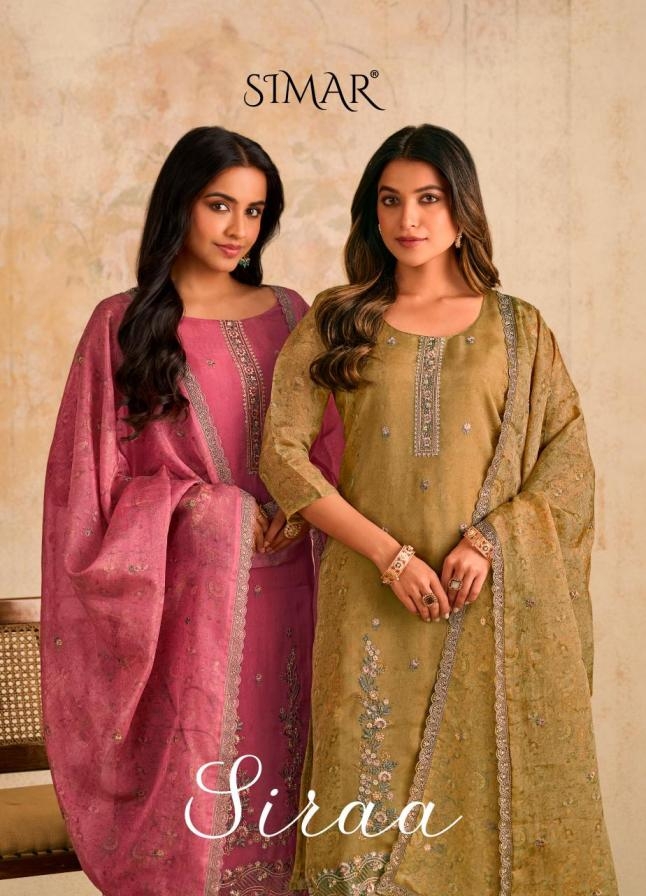 simar glossy siraa series 13069 organza aura wholesale suit ins surat 