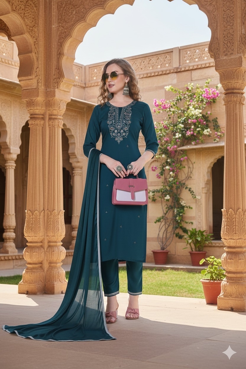 STANDARD SILK  BLEND WITH EMBROIDERY WORK wholesale suit