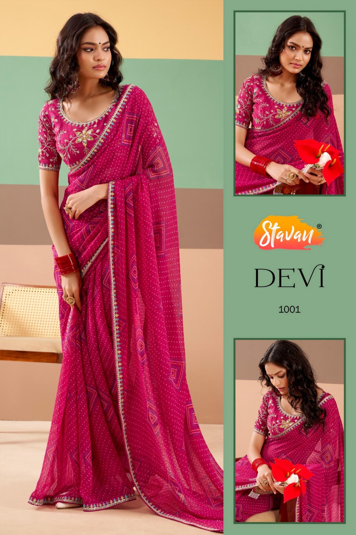 stavan devi series 1001-1010 georgette meena border saree