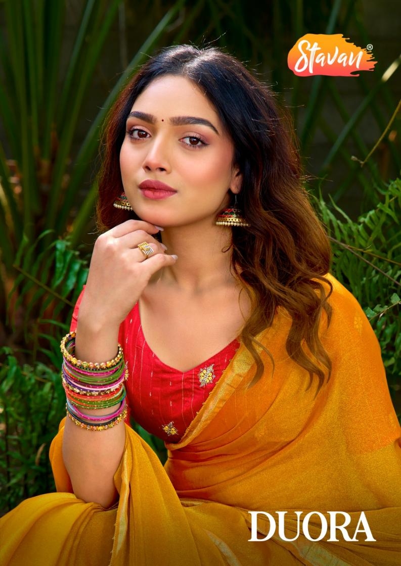 stavan duora series 1091-1100 two tone weaving border saree