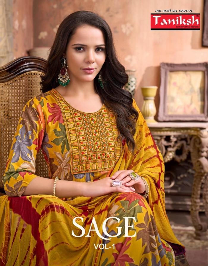 taniksh sage vol 1 series 1001-1008 rayon wholesale suit in surat